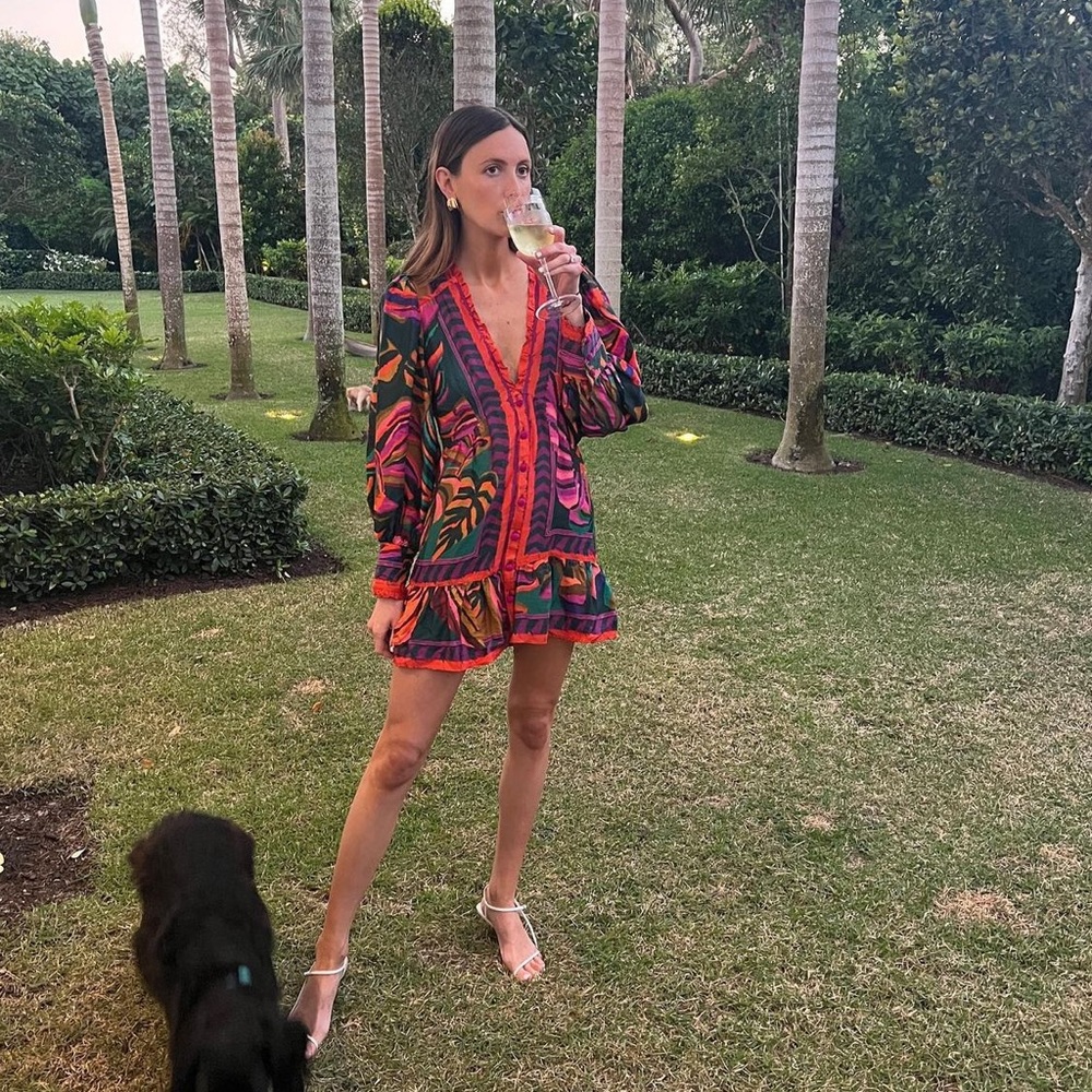 Farm Rio Long-Sleeve Foliage Minidress